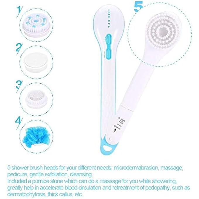 Spin Spa Body Shower Brush, Back Cleansing Massage Scrubber, 5 in 1 Electric Bath Spin Spa Massage Brush Kitï¼ˆBattery Not Includedï¼‰ - Image 3